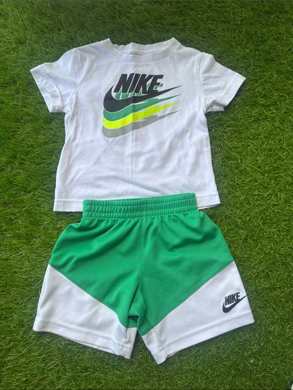 Nike Green and White Boys Athletic Set